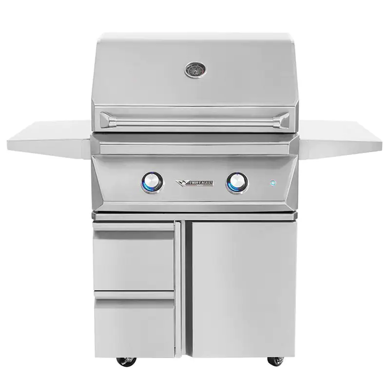 Twin Eagles 30-Inch 2-Burner Natural Gas Grill On Deluxe Cart -  tebq30g-cn+tegb30sd-b