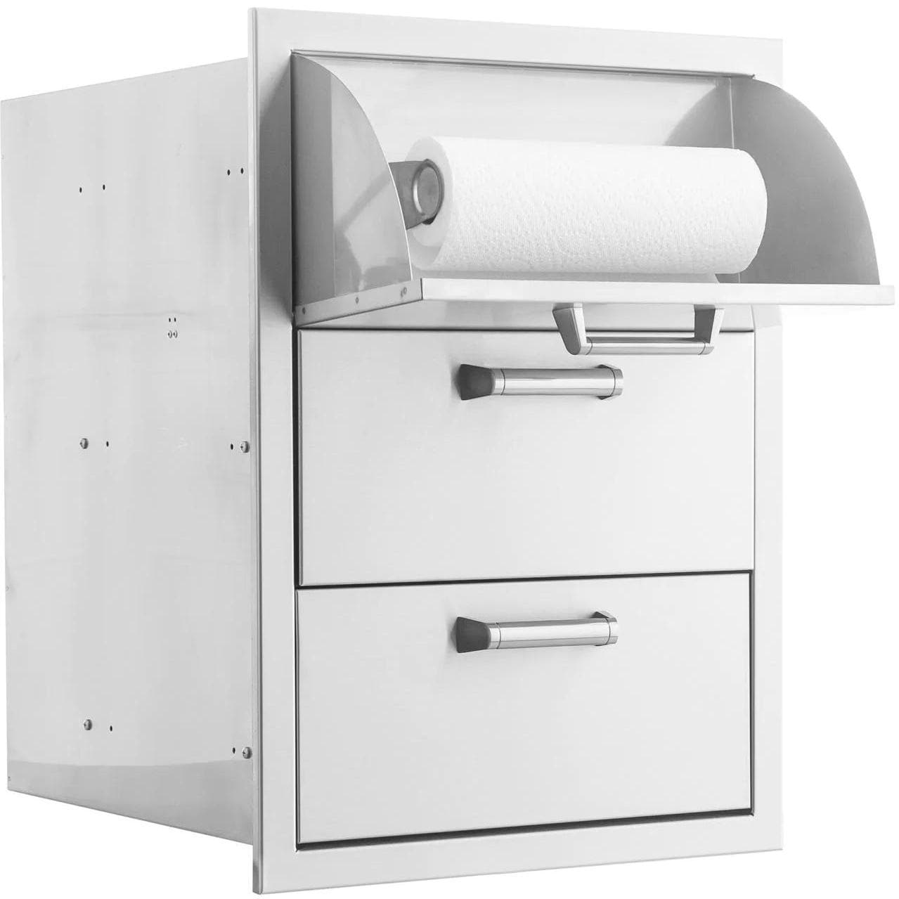 BBQGuys Signature 16-inch Stainless Steel Double Access Drawer with Paper Towel Dispenser - Traditional